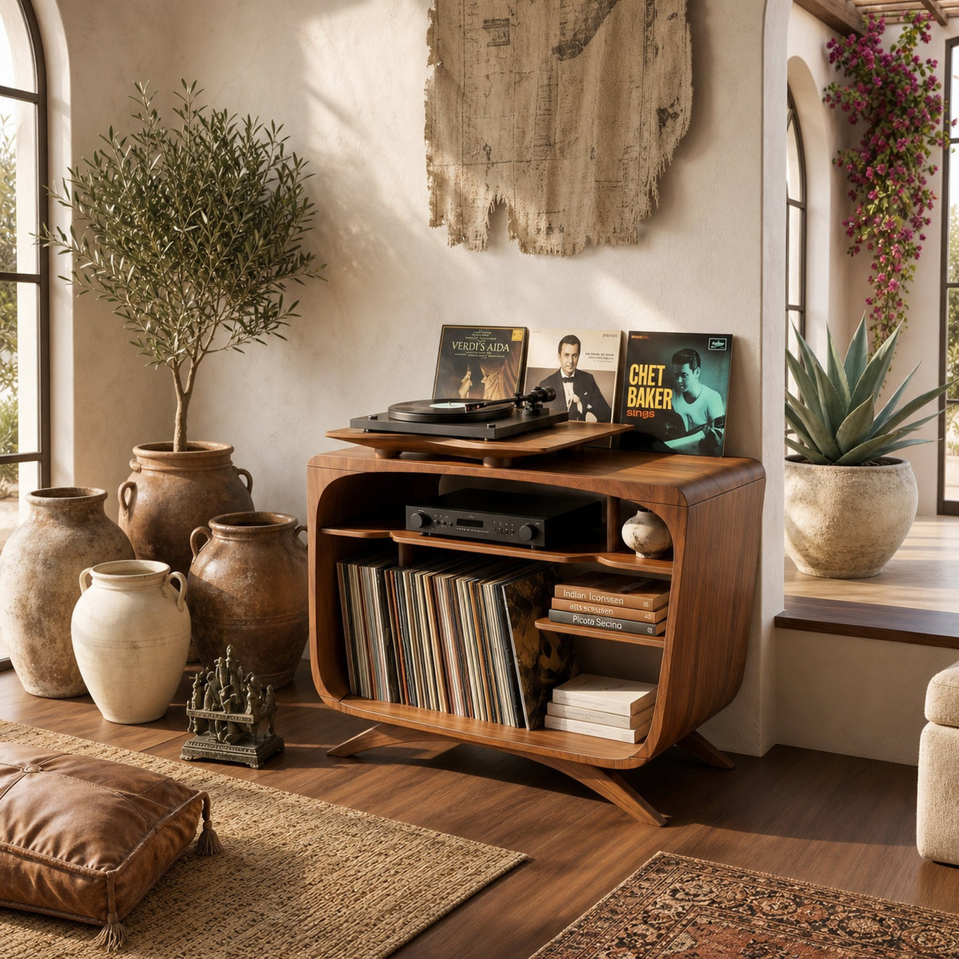 Mid Century Record Player Stand For Lounge Corner Space - product view 2