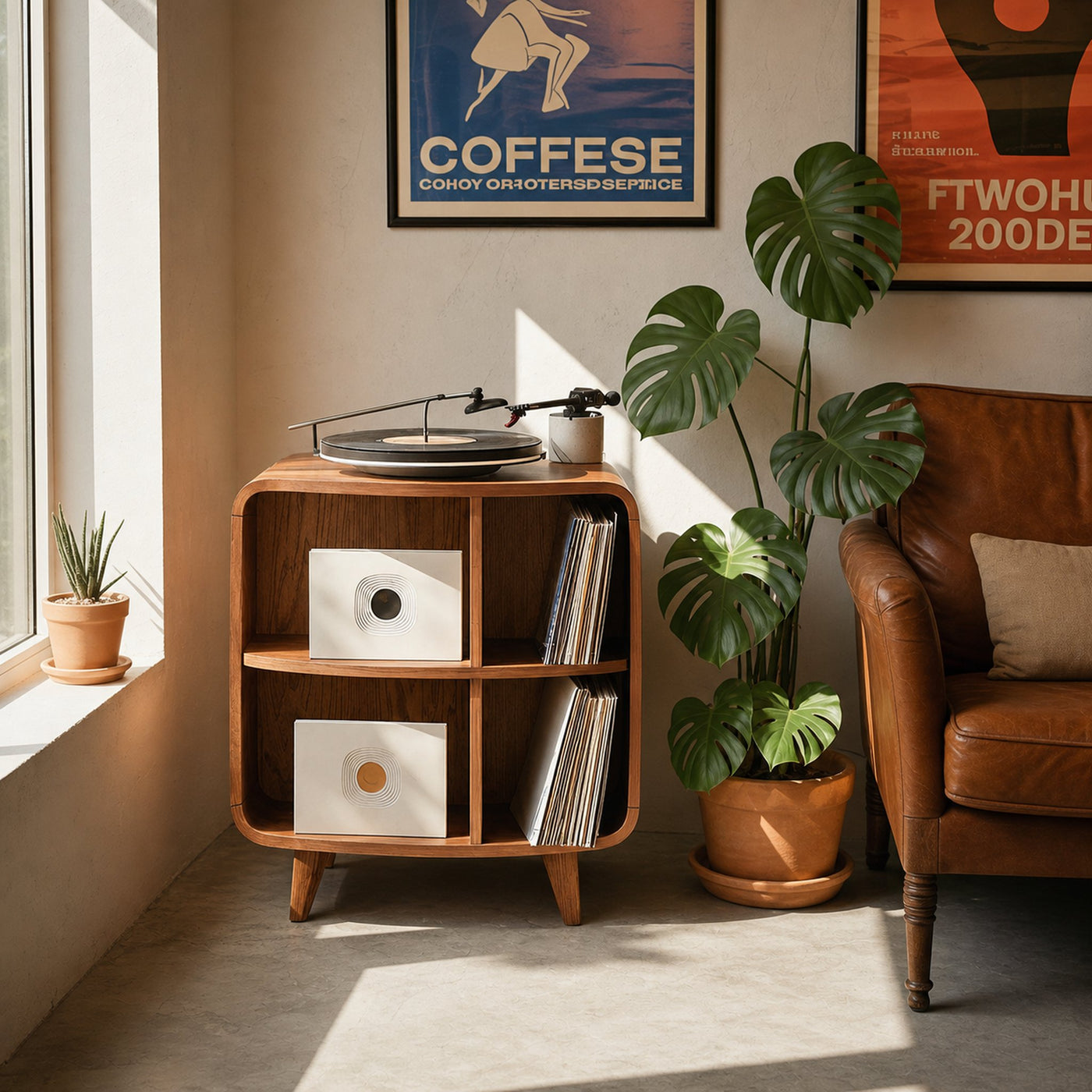 Mid Century Record Stand With Storage For Livingroom - product view 2