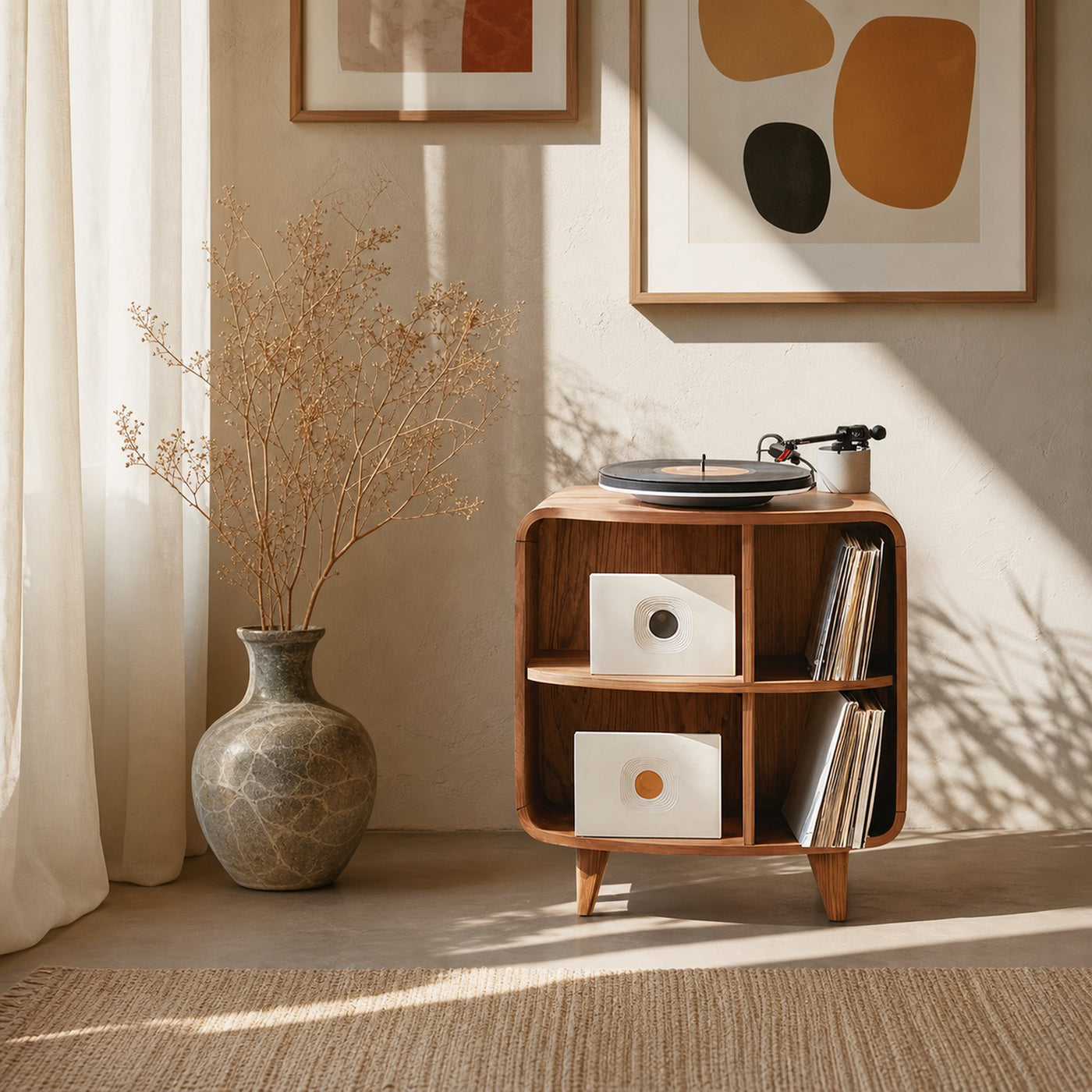 Mid Century Record Stand With Storage For Livingroom - product view 3