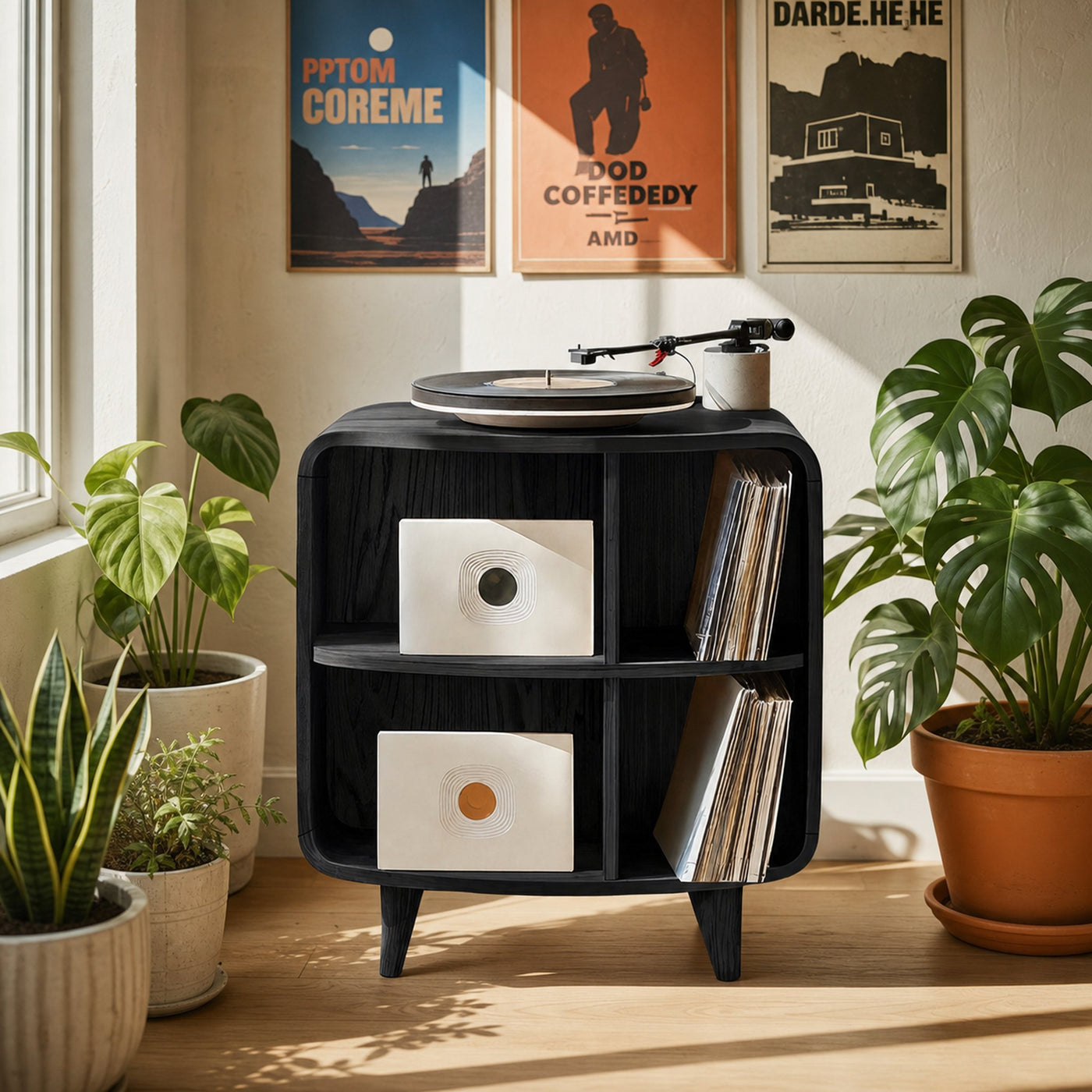 Mid Century Record Stand With Storage For Livingroom - product view 4