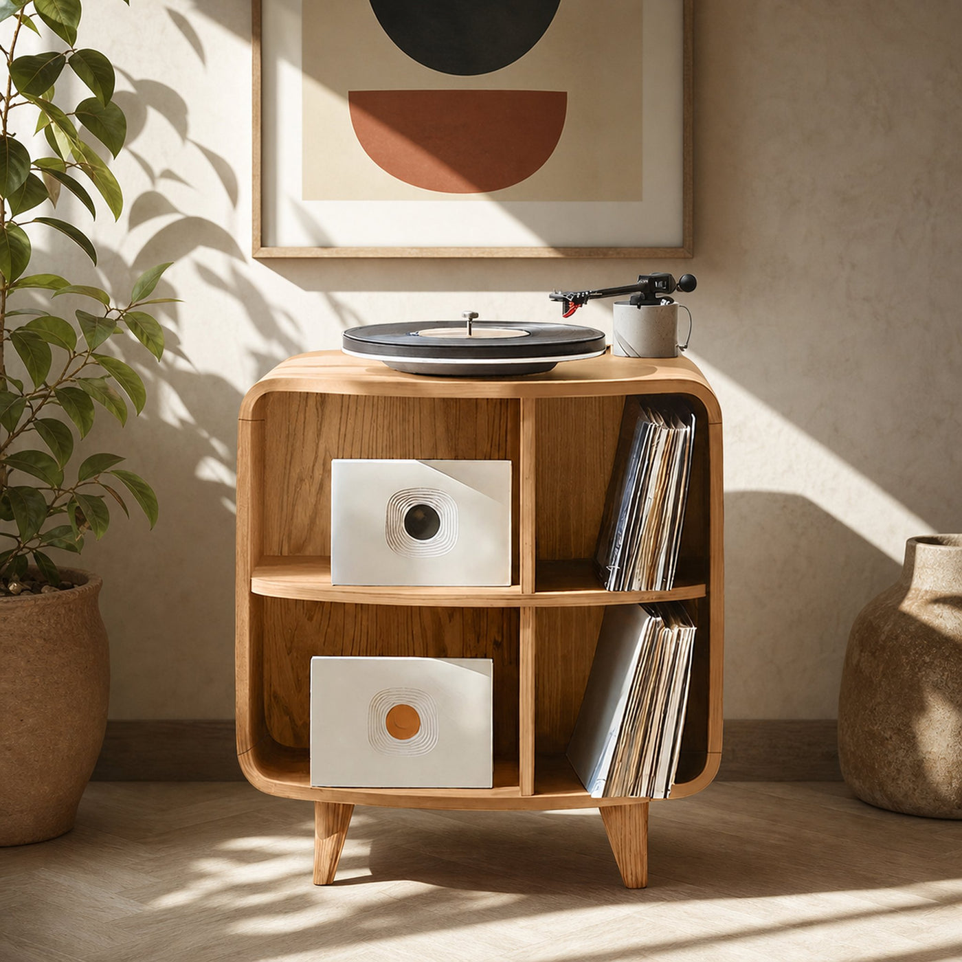 Mid Century Record Stand With Storage For Livingroom - product view 5