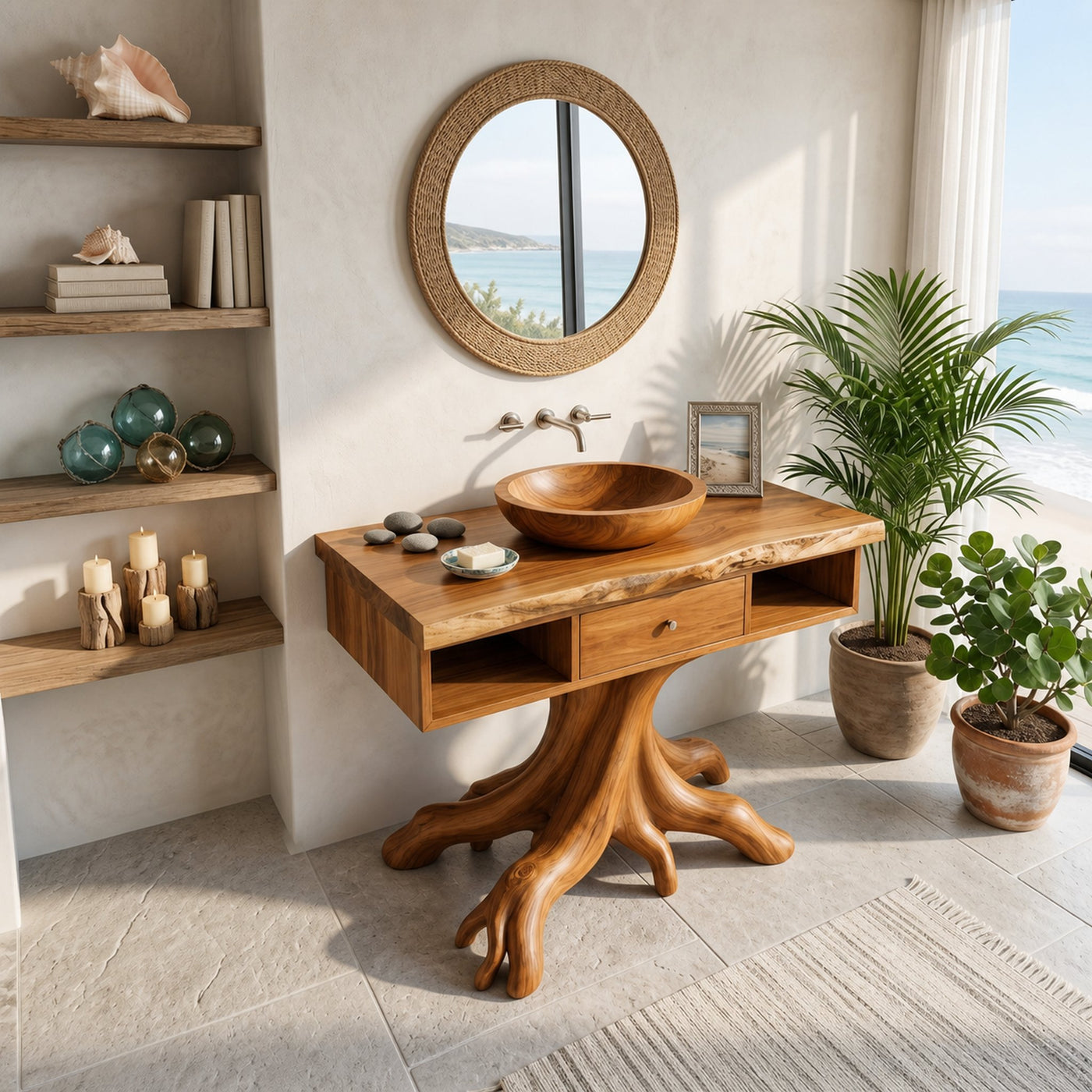 Mid Century Rounded Vanity With Drawer Storage For Bathroom - product view 2