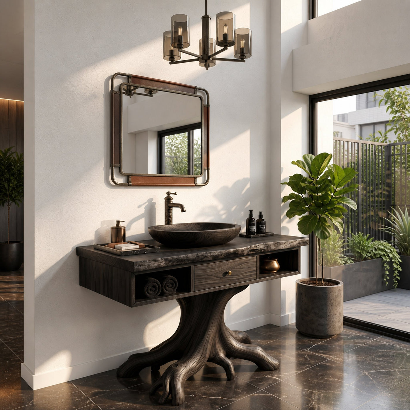 Mid Century Rounded Vanity With Drawer Storage For Bathroom - product view 4