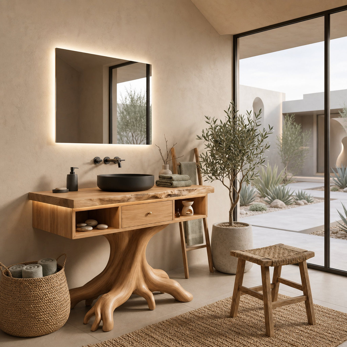 Mid Century Rounded Vanity With Drawer Storage For Bathroom - product view 5