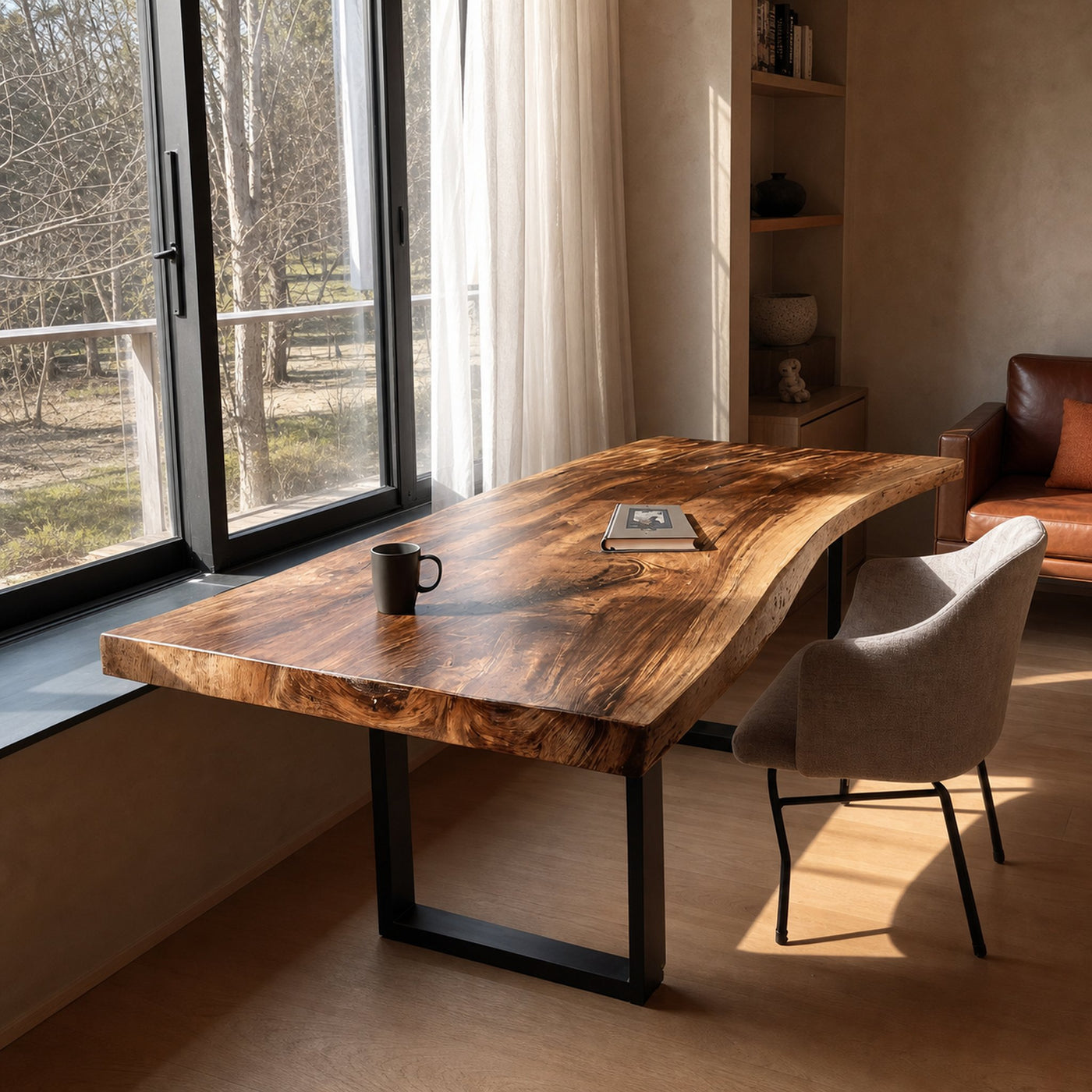 Mid Century Rustic Wooden Live Edge Desk For Home Office - product view 2