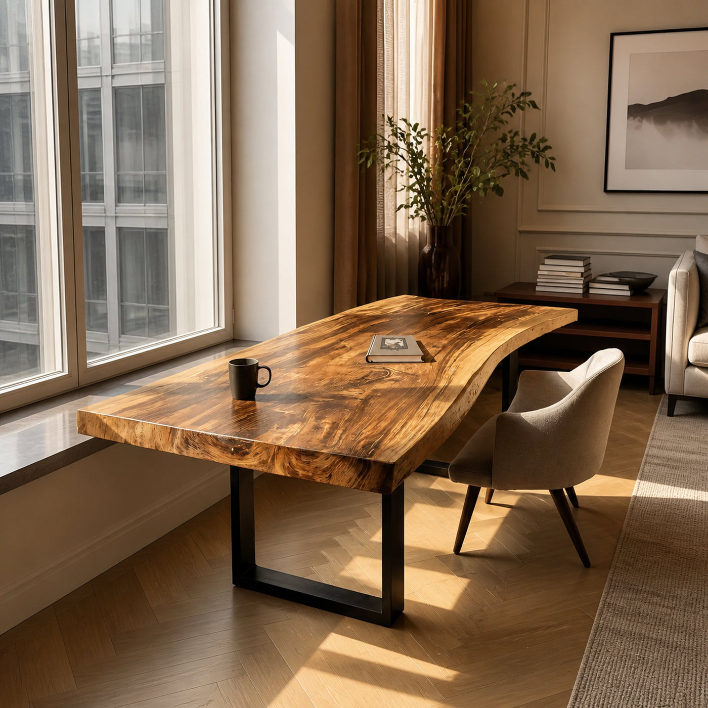 Mid Century Rustic Wooden Live Edge Desk For Home Office - product view 3