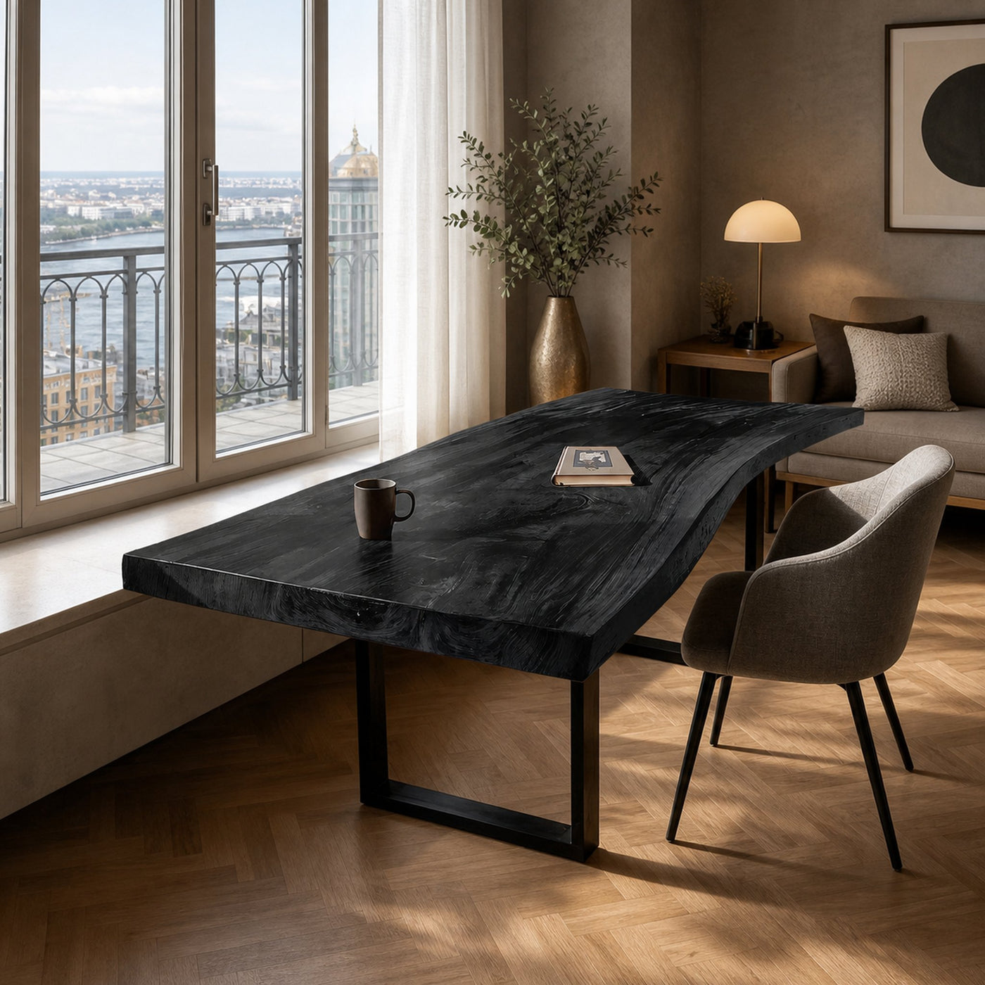 Mid Century Rustic Wooden Live Edge Desk For Home Office - product view 4