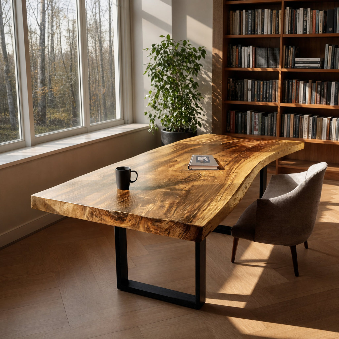 Mid Century Rustic Wooden Live Edge Desk For Home Office - product view 5