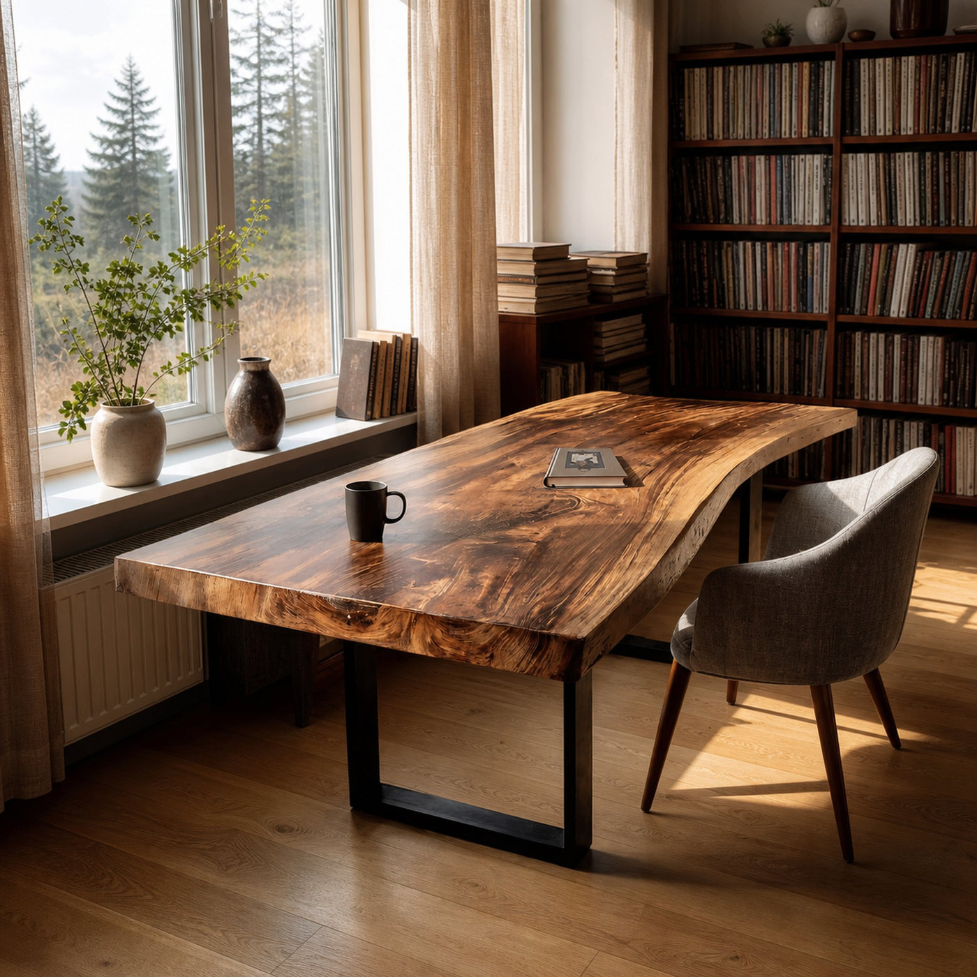 Mid Century Rustic Wooden Live Edge Desk For Home Office - product view 6