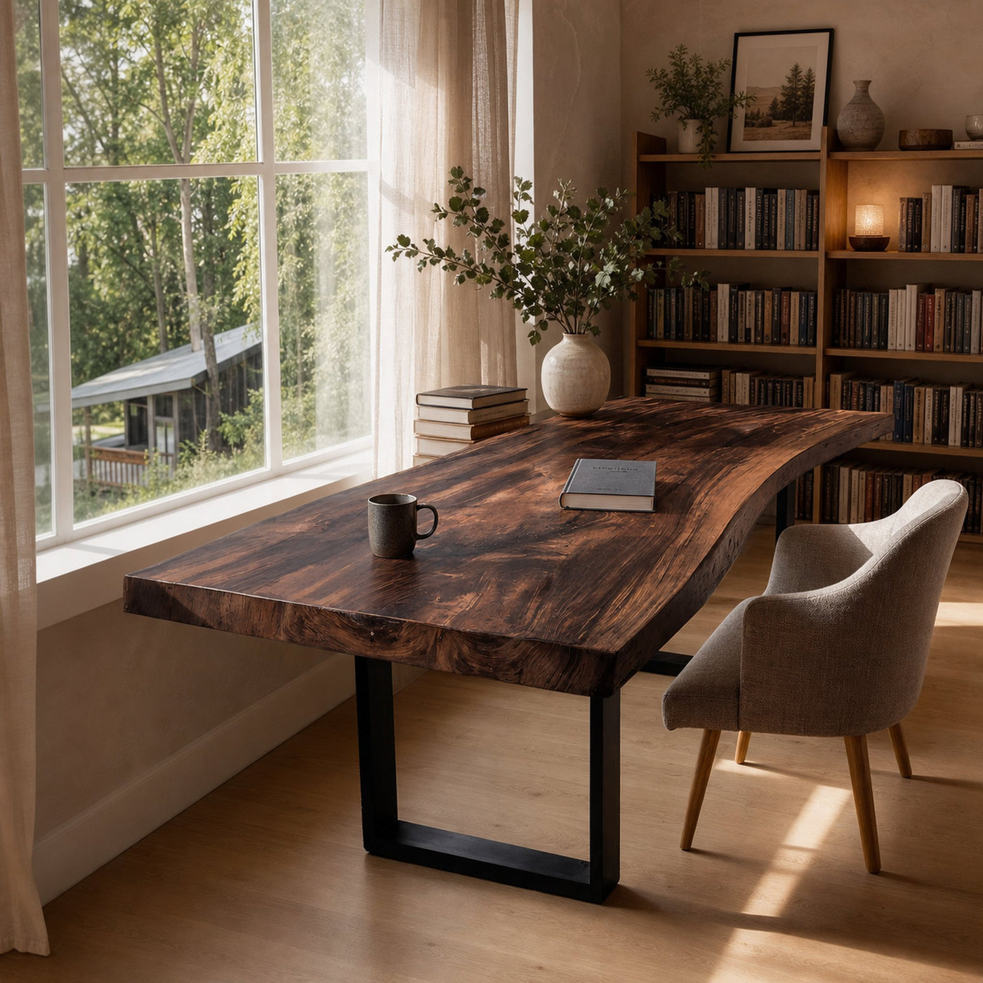 Mid Century Rustic Wooden Live Edge Desk For Home Office - product view 7
