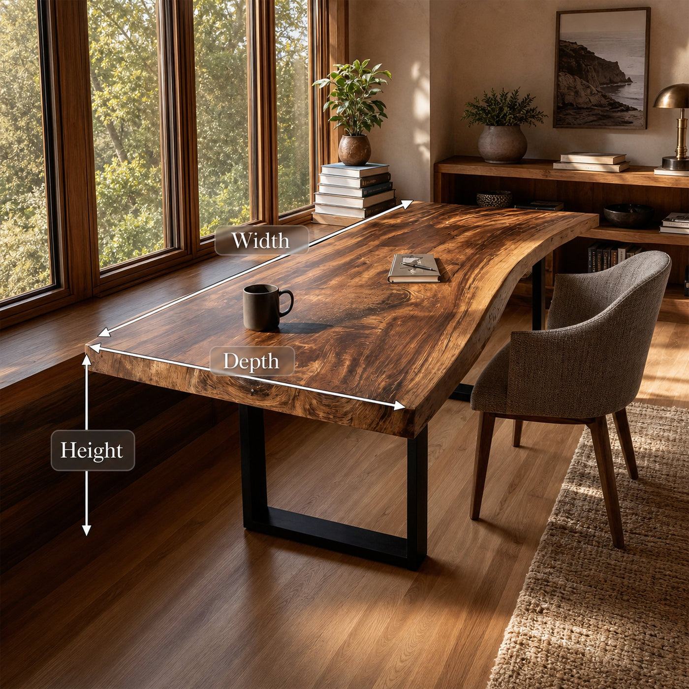 Mid Century Rustic Wooden Live Edge Desk For Home Office - product view 8