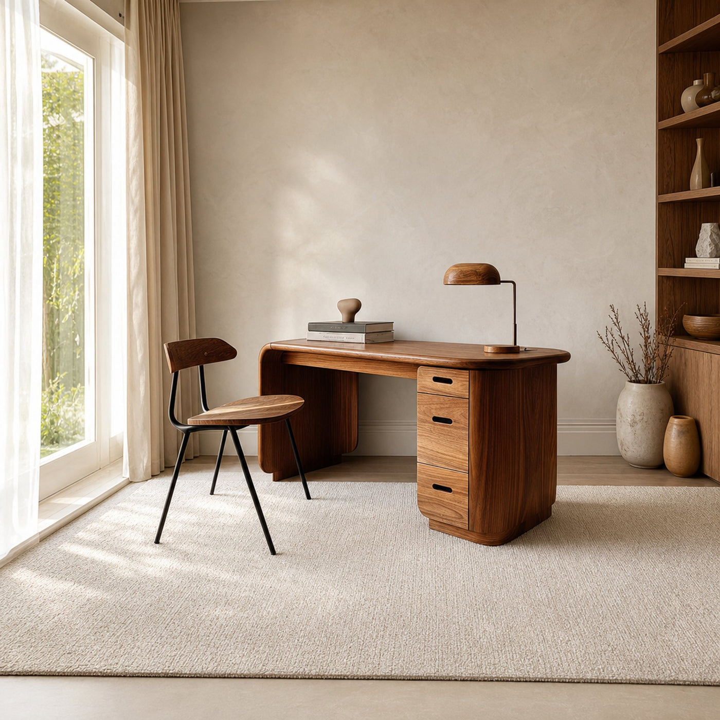 Mid Century Soft Modern Work Desk Bedroom And Home Office - product view 2