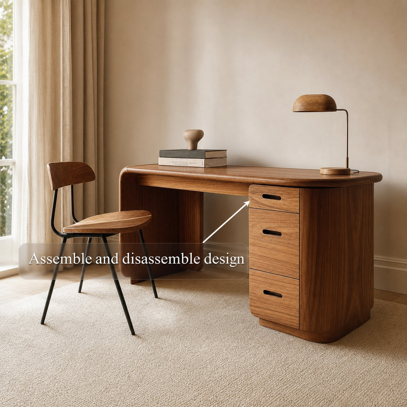 Mid Century Soft Modern Work Desk Bedroom And Home Office - product view 4