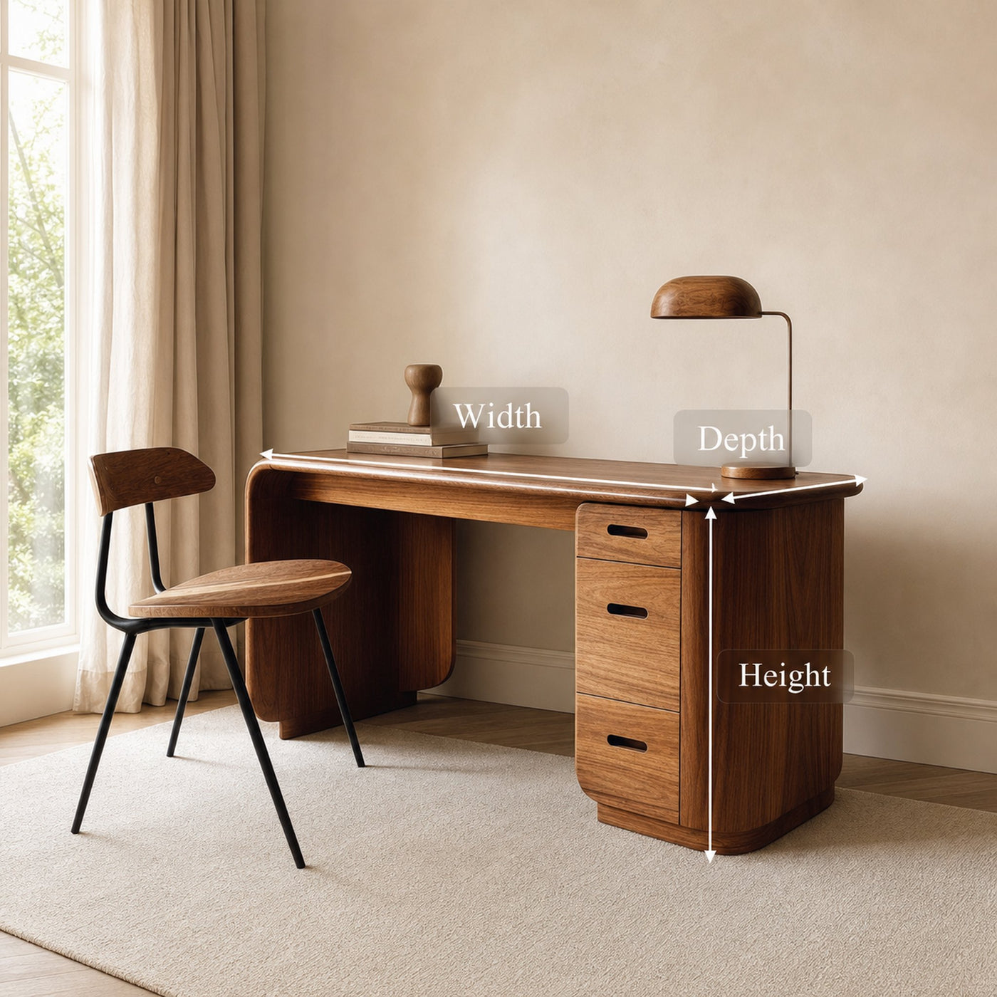 Mid Century Soft Modern Work Desk Bedroom And Home Office - product view 5