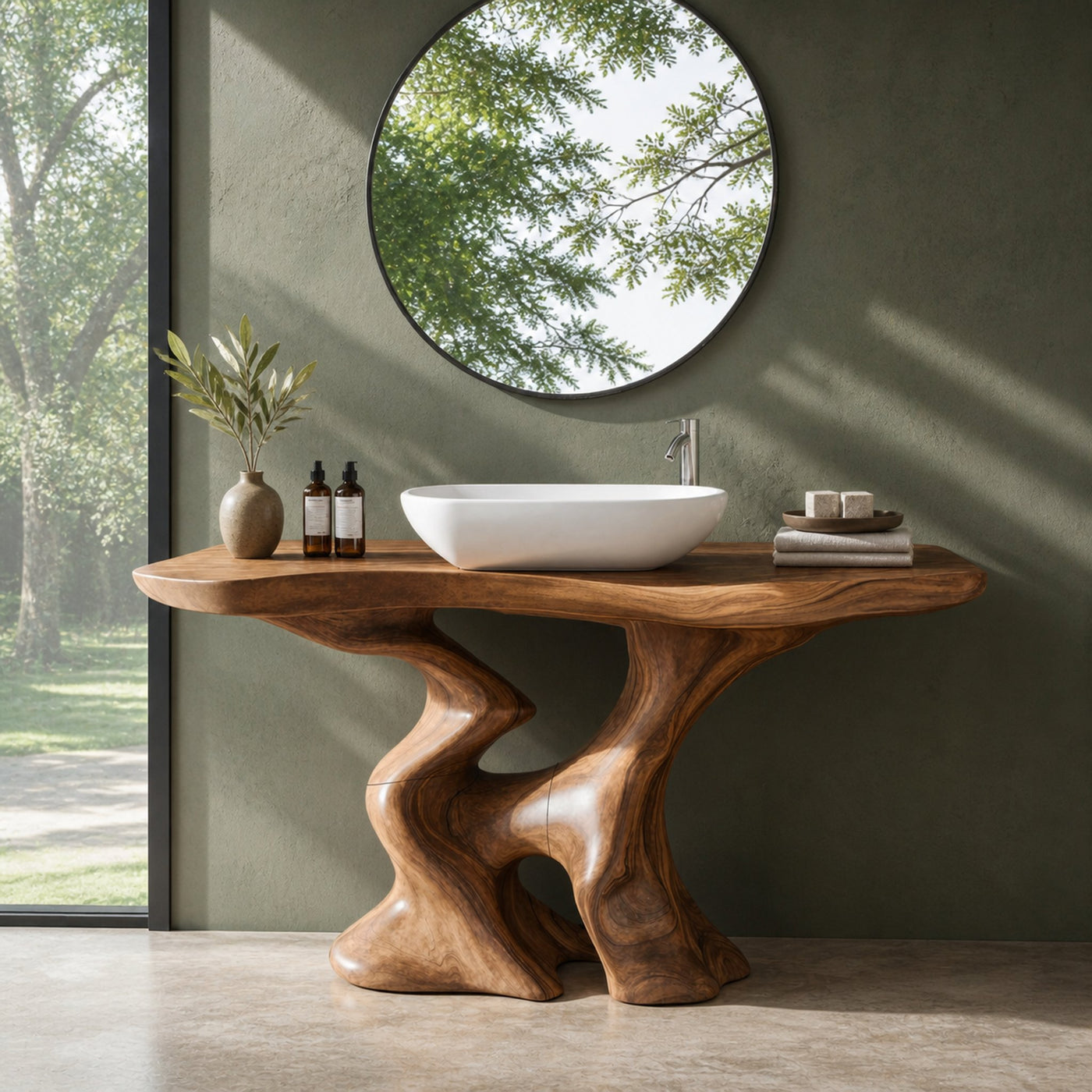 Mid Century Solid Vanity For Minimalist Bathroom