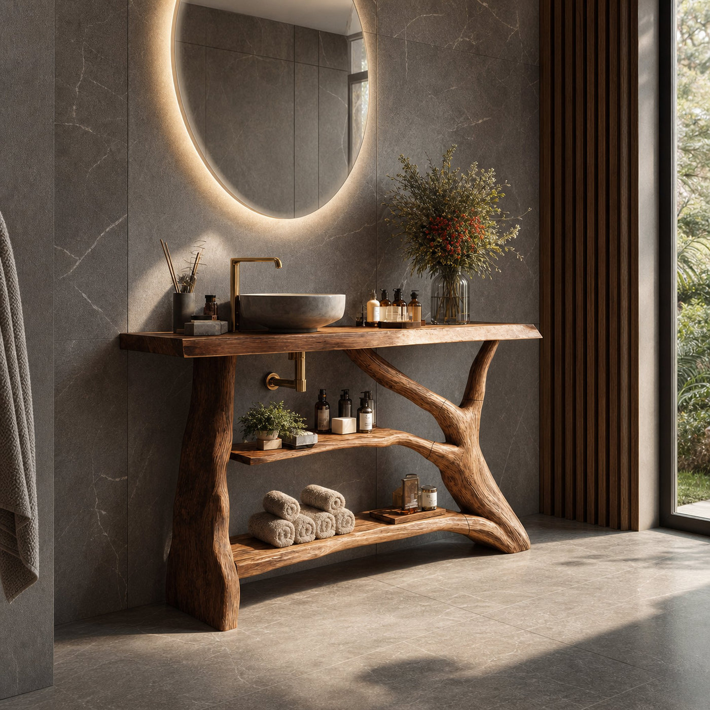Mid Century Solid Wood Bathroom Vanity For Modern Bathroom Decor