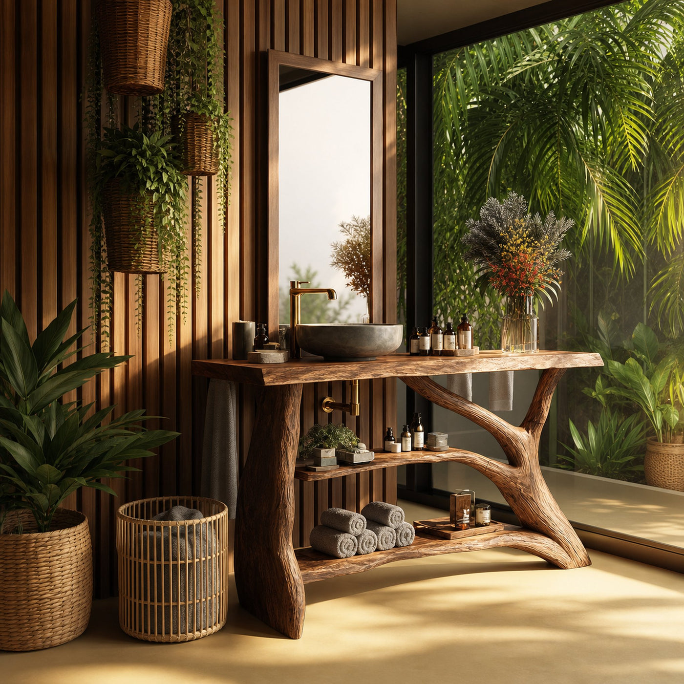 Mid Century Solid Wood Bathroom Vanity For Modern Bathroom Decor - product view 2