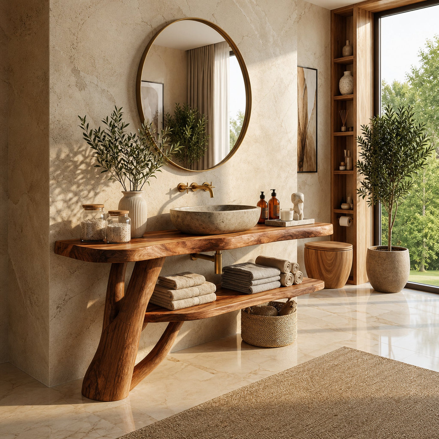 Mid Century Solid Wood Bathroom Vanity Handmade Live Edge For Bathroom - product view 3