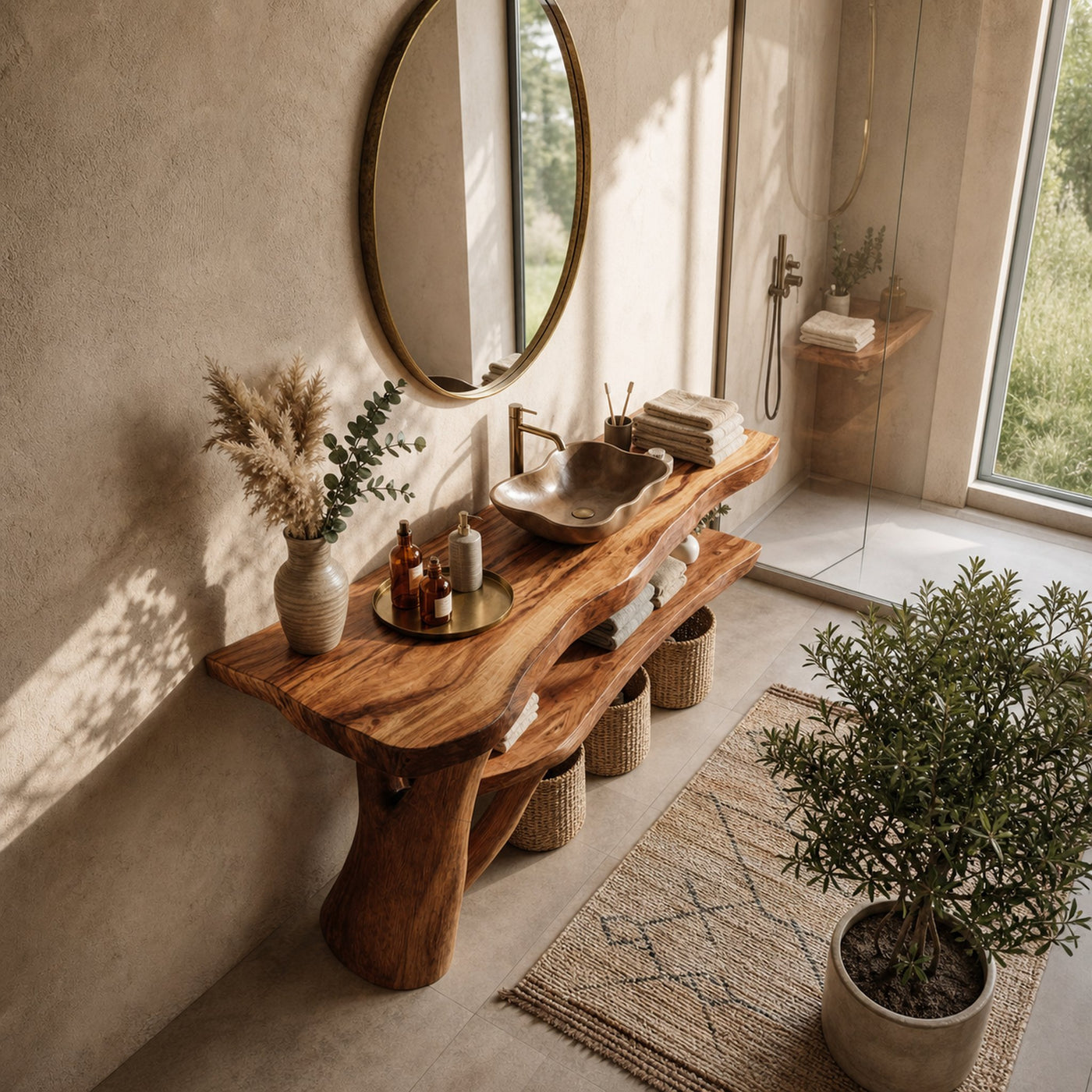 Mid Century Solid Wood Bathroom Vanity Handmade Live Edge For Bathroom - product view 4