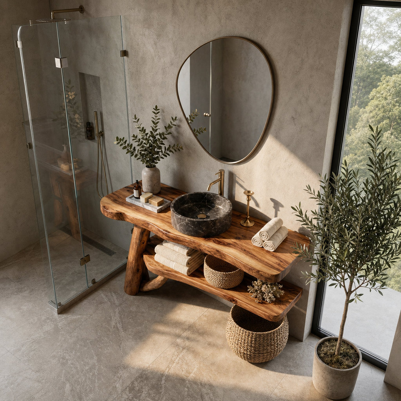 Mid Century Solid Wood Bathroom Vanity Handmade Live Edge For Bathroom - product view 5