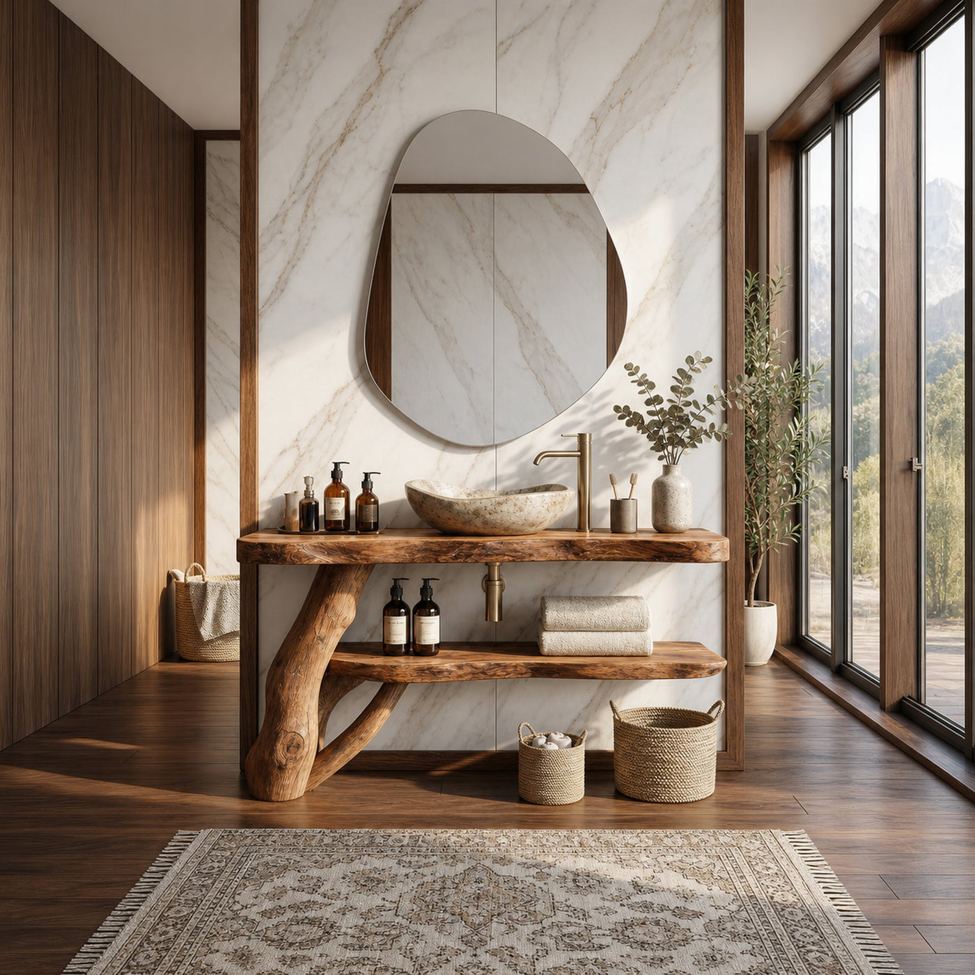 Mid Century Solid Wood Bathroom Vanity Handmade Live Edge For Bathroom - product view 6
