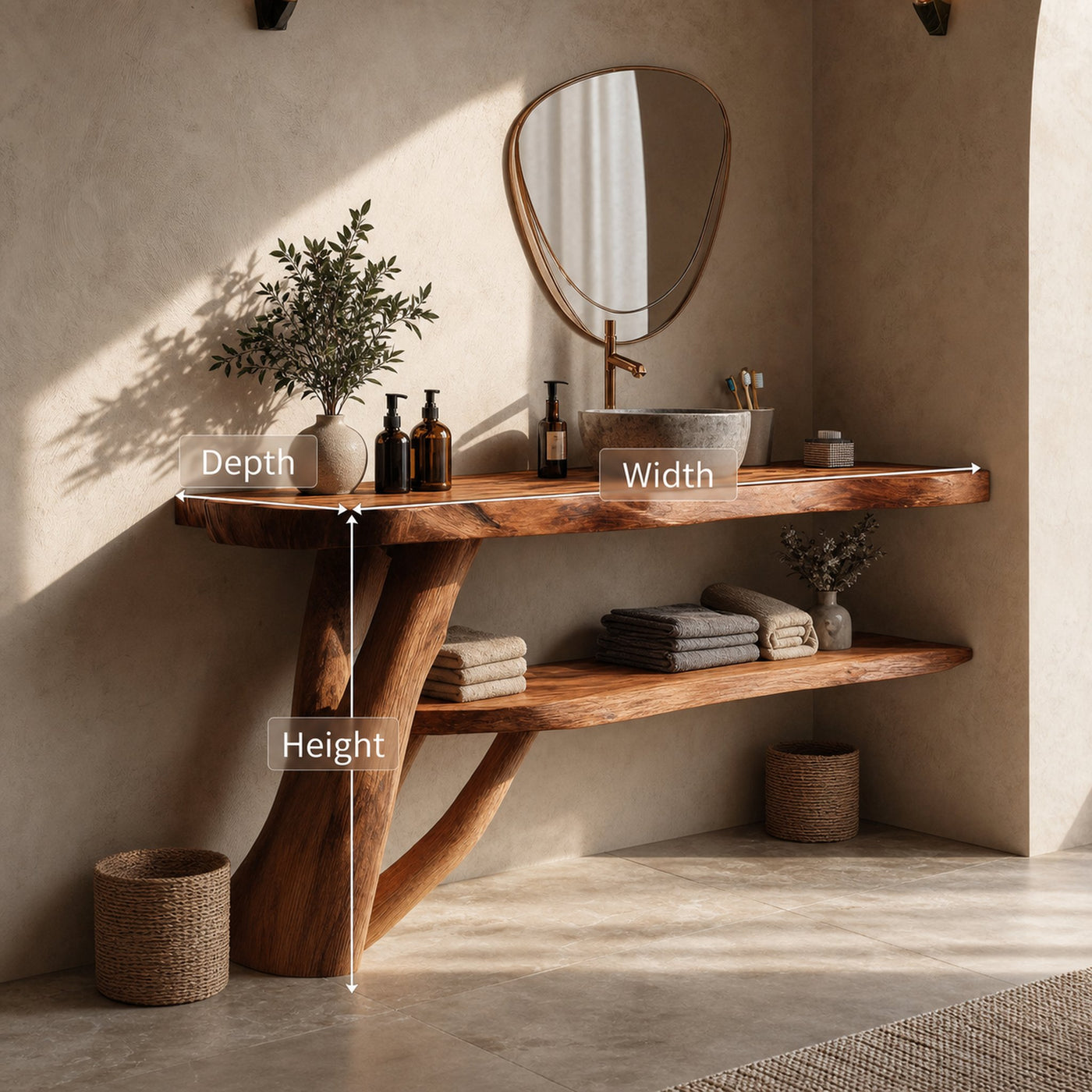 Mid Century Solid Wood Bathroom Vanity Handmade Live Edge For Bathroom - product view 7