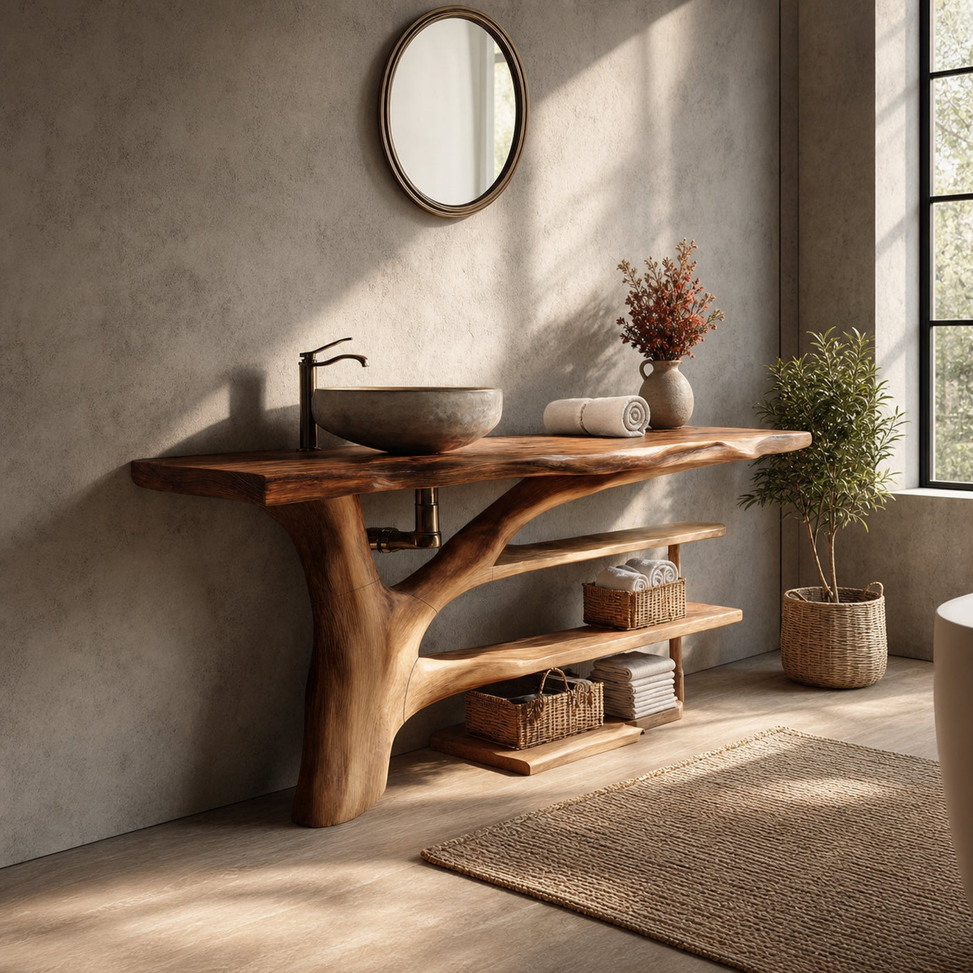 Mid Century Solid Wood Bathroom Vanity Organic Design For Home Bath
