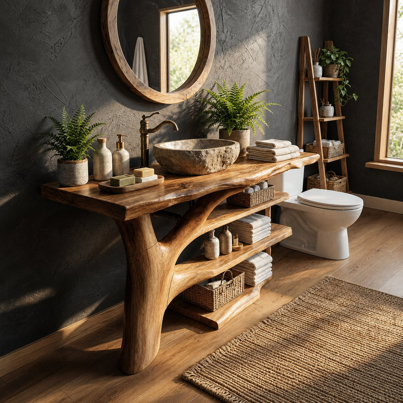 Mid Century Solid Wood Bathroom Vanity Organic Design For Home Bath - product view 4