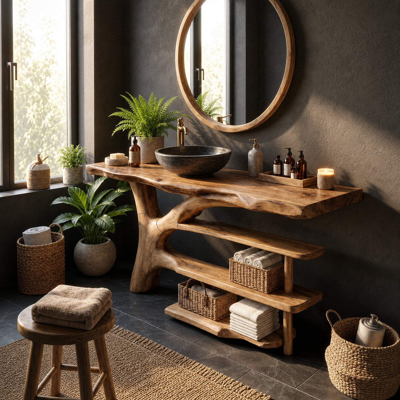 Mid Century Solid Wood Bathroom Vanity Organic Design For Home Bath - product view 5