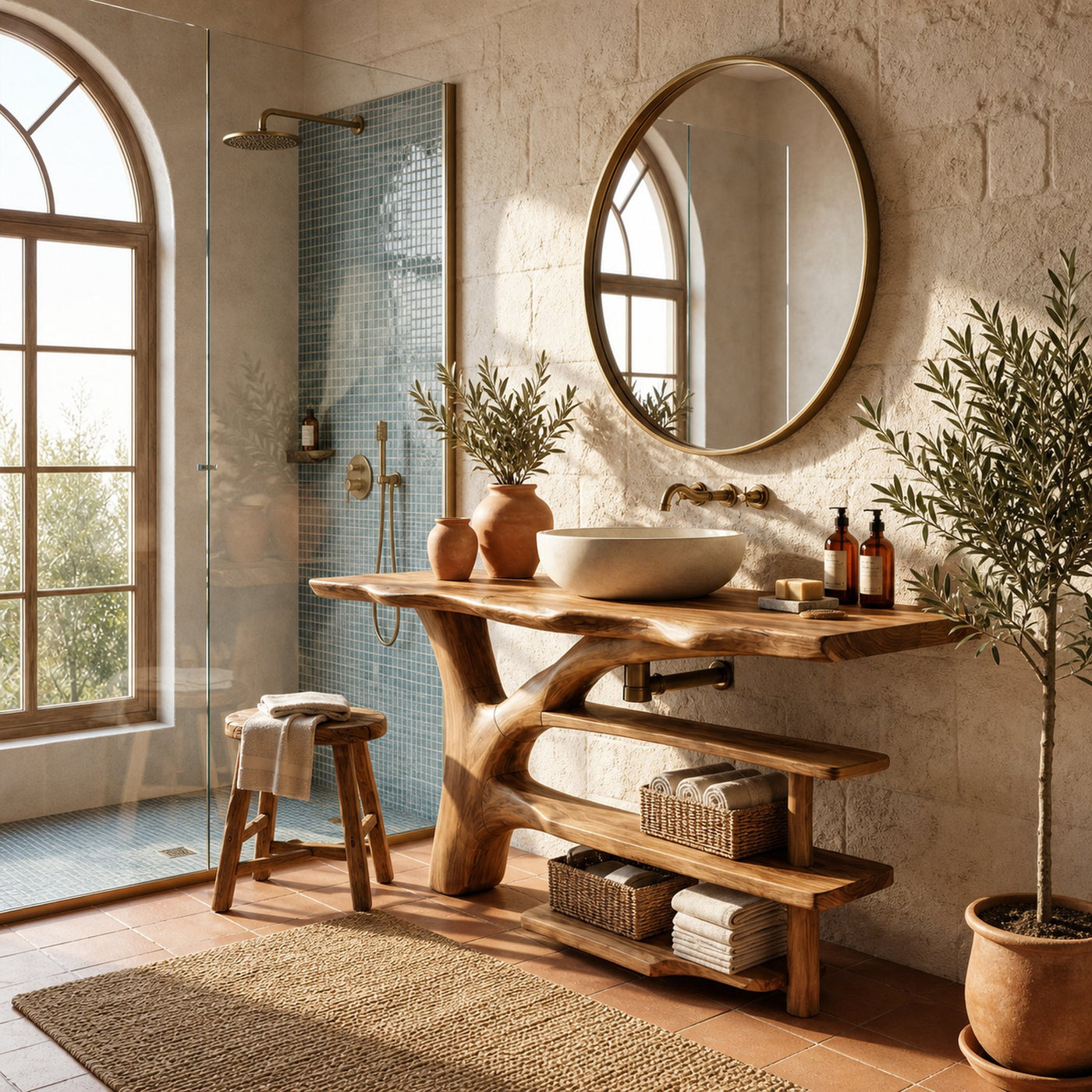 Mid Century Solid Wood Bathroom Vanity Organic Design For Home Bath - product view 6