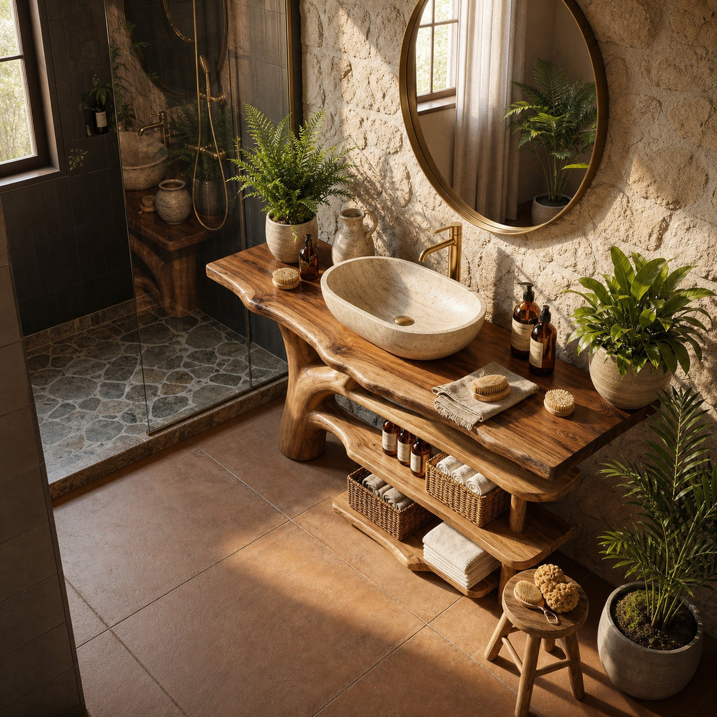 Mid Century Solid Wood Bathroom Vanity Organic Design For Home Bath - product view 7