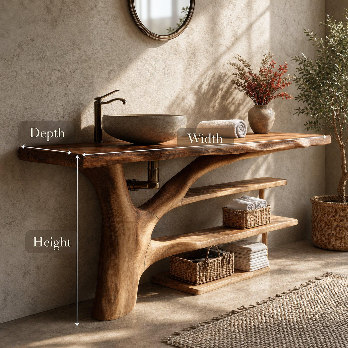 Mid Century Solid Wood Bathroom Vanity Organic Design For Home Bath - product view 8