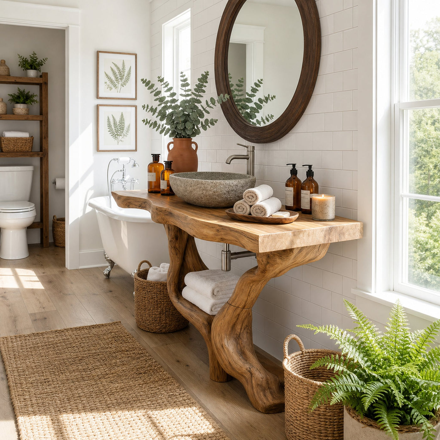 Mid Century Solid Wood Bathroom Vanity Organic Live Edge For Home Bath - product view 2