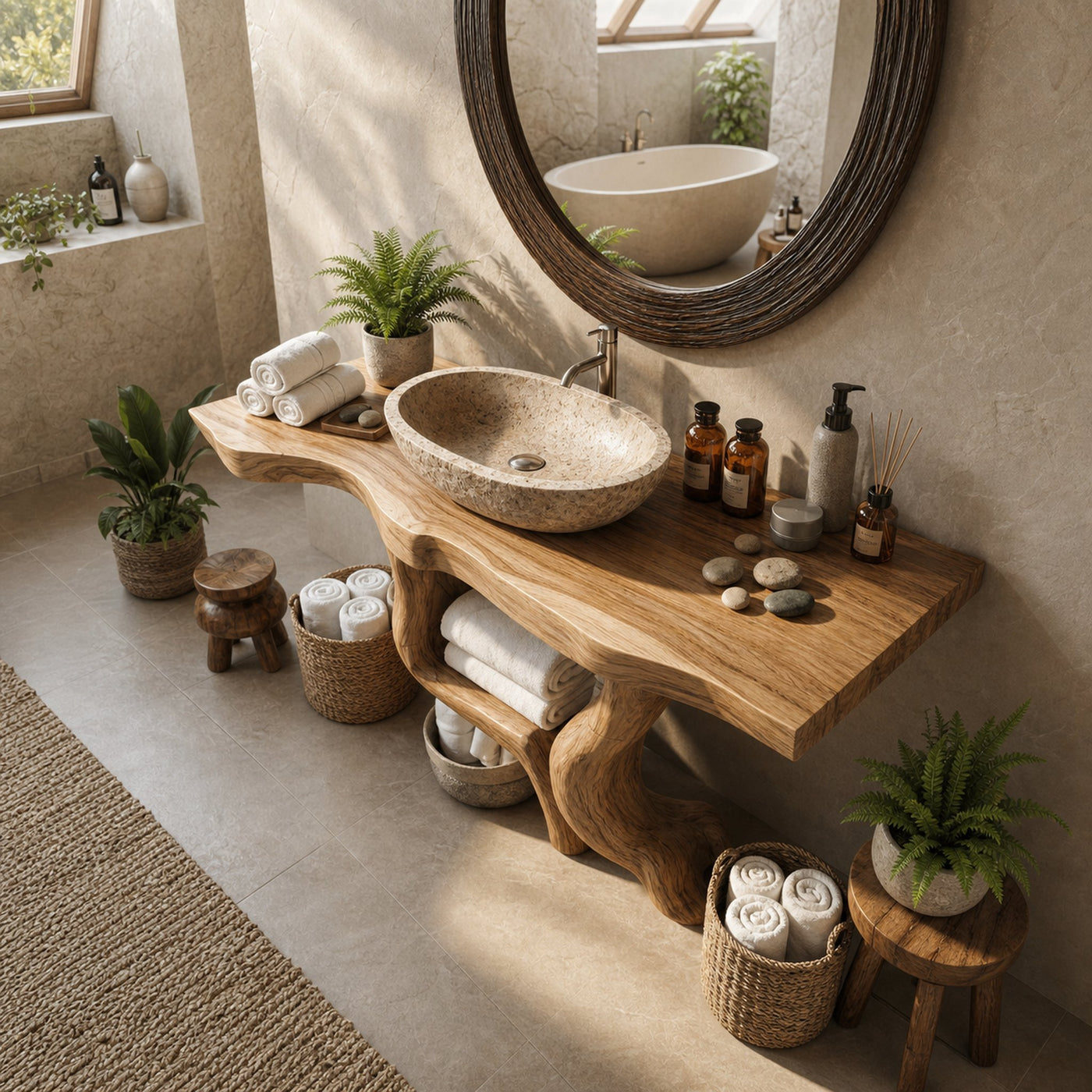 Mid Century Solid Wood Bathroom Vanity Organic Live Edge For Home Bath - product view 3