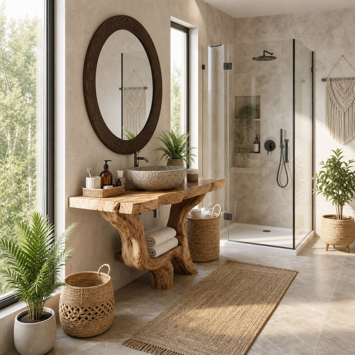 Mid Century Solid Wood Bathroom Vanity Organic Live Edge For Home Bath - product view 5
