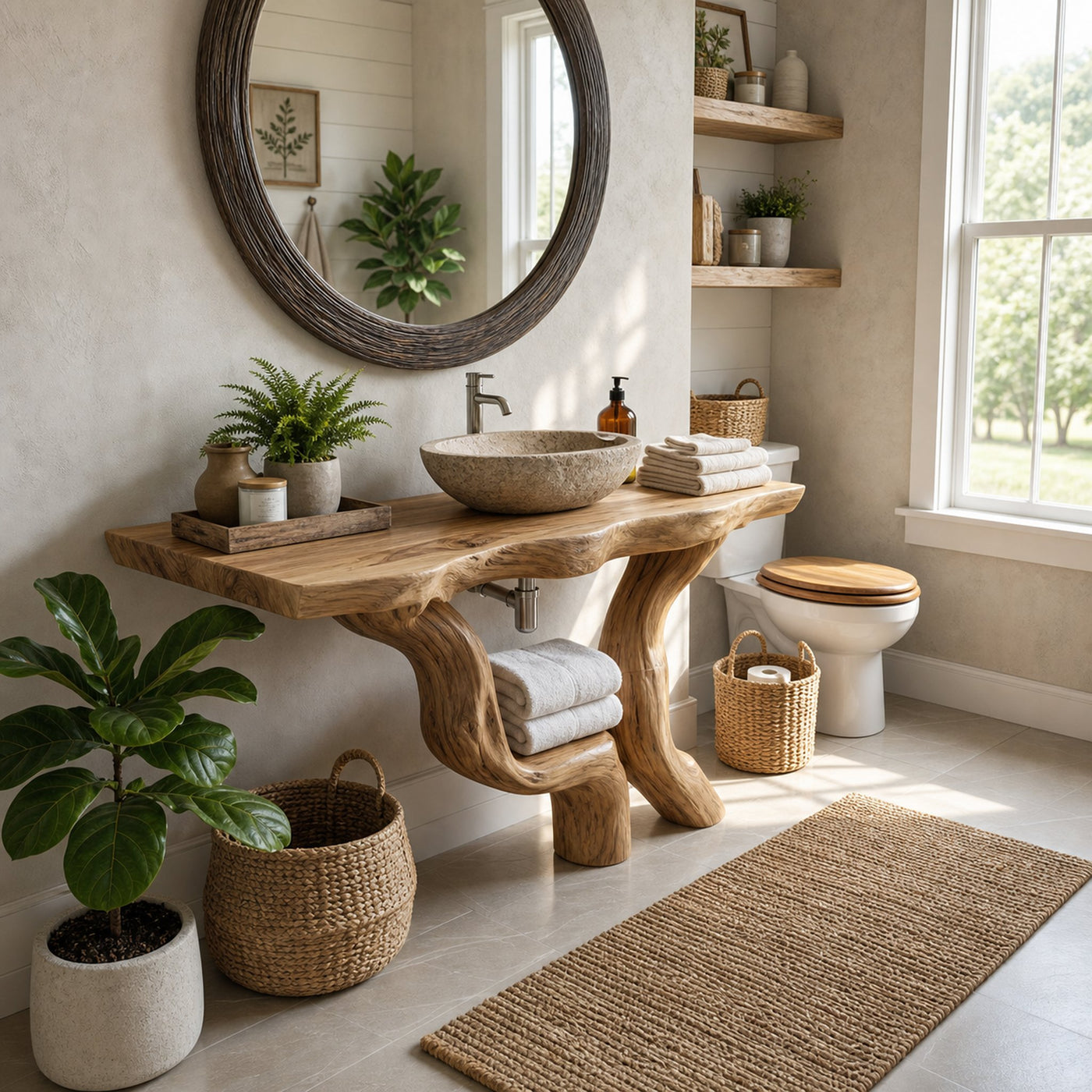 Mid Century Solid Wood Bathroom Vanity Organic Live Edge For Home Bath - product view 6