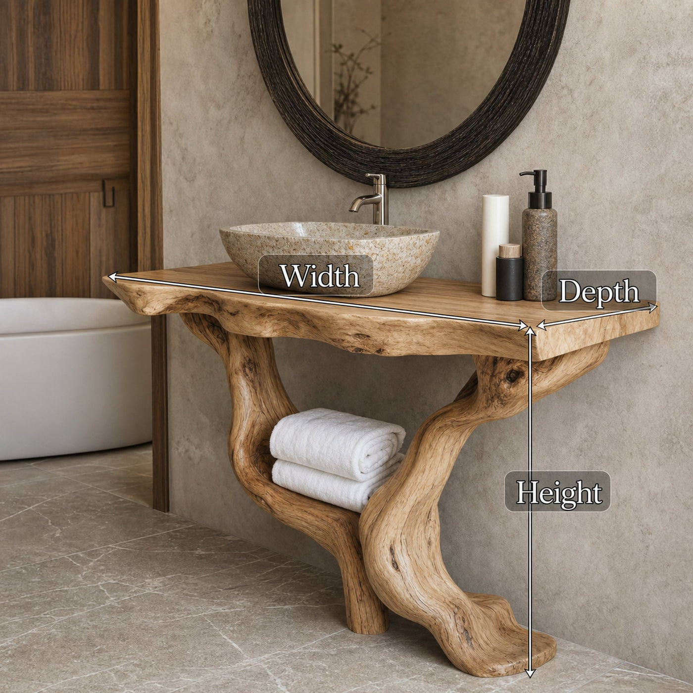 Mid Century Solid Wood Bathroom Vanity Organic Live Edge For Home Bath - product view 7