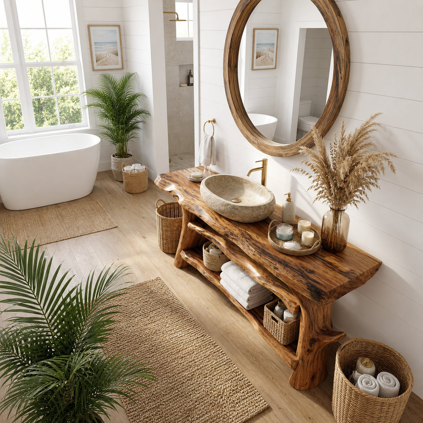 Mid Century Solid Wood Bathroom Vanity Sculptural Live Edge For Bath - product view 5