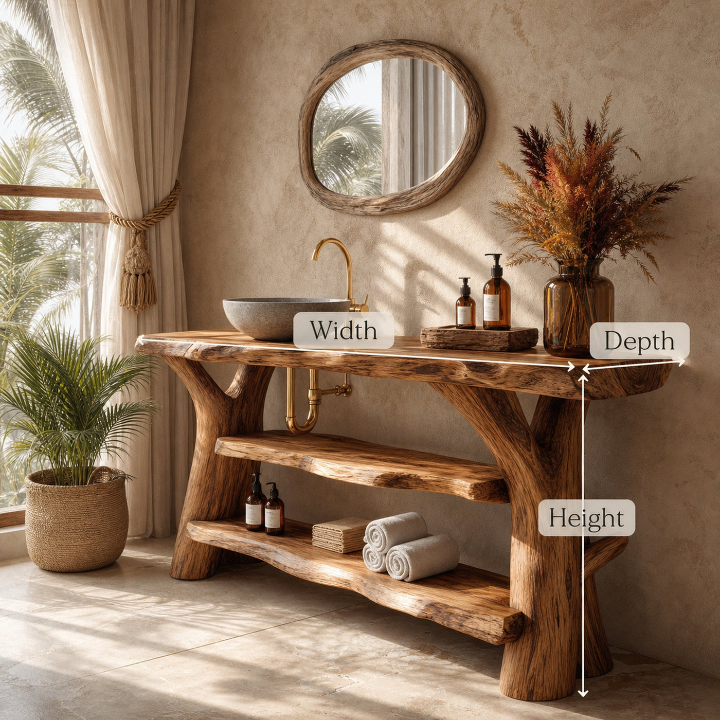 Mid Century Solid Wood Bathroom Vanity Sculptural Live Edge For Bath - product view 7