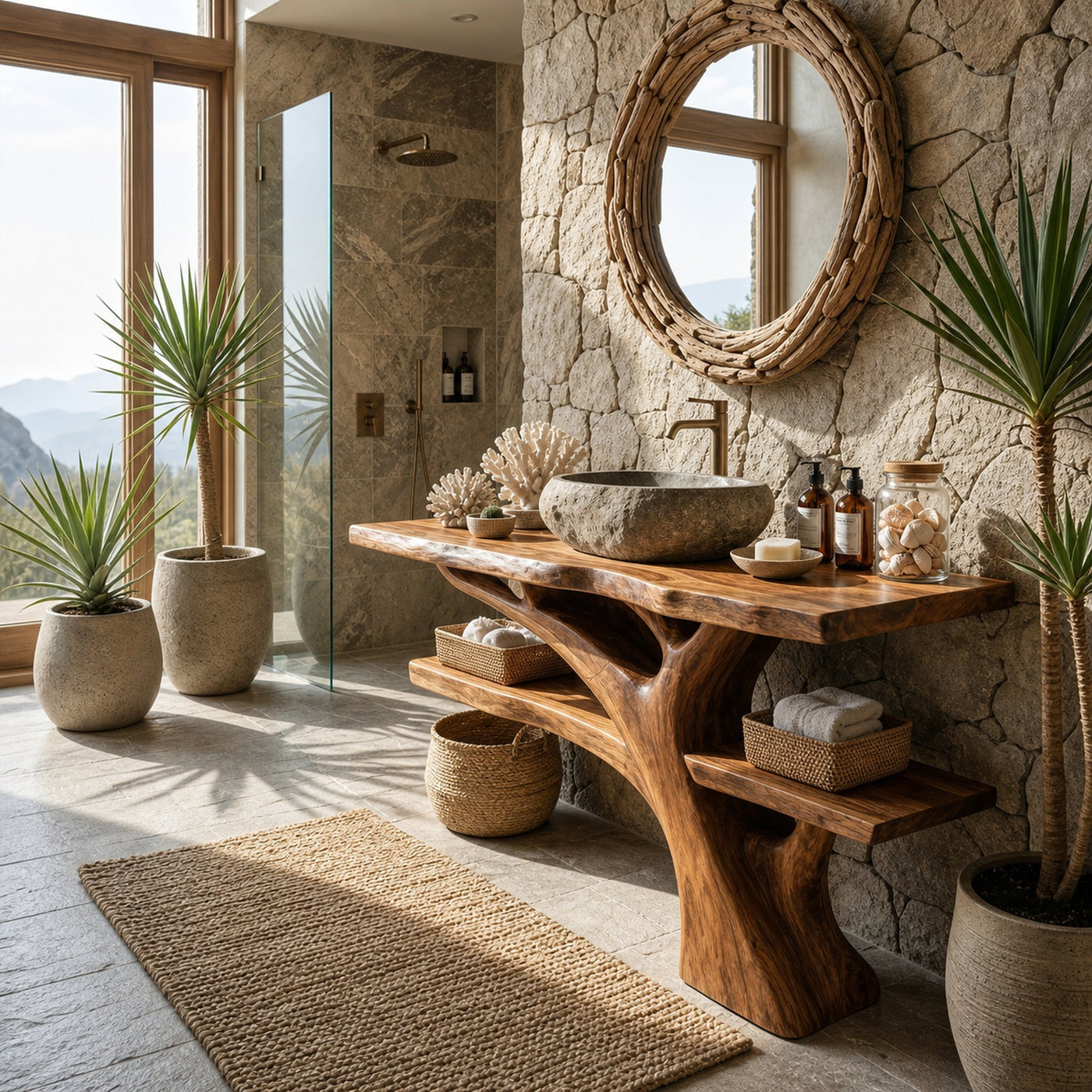 Mid Century Solid Wood Bathroom Vanity Sculptural Live Edge For Bathroom - product view 3