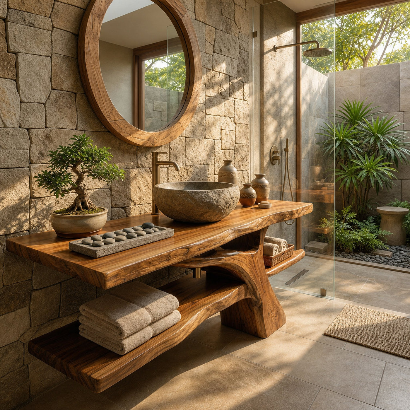 Mid Century Solid Wood Bathroom Vanity Sculptural Live Edge For Bathroom - product view 6