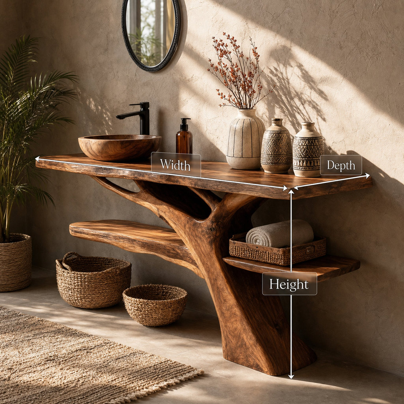 Mid Century Solid Wood Bathroom Vanity Sculptural Live Edge For Bathroom - product view 7