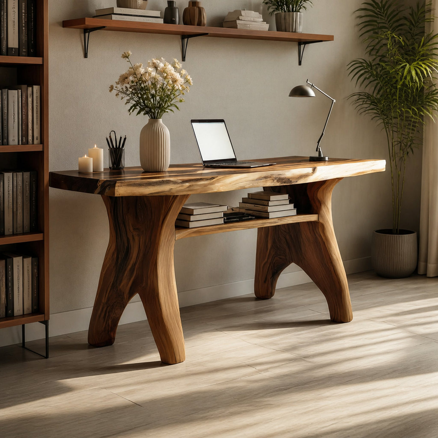 Mid Century Solid Wood Desk For Living Room And Studio