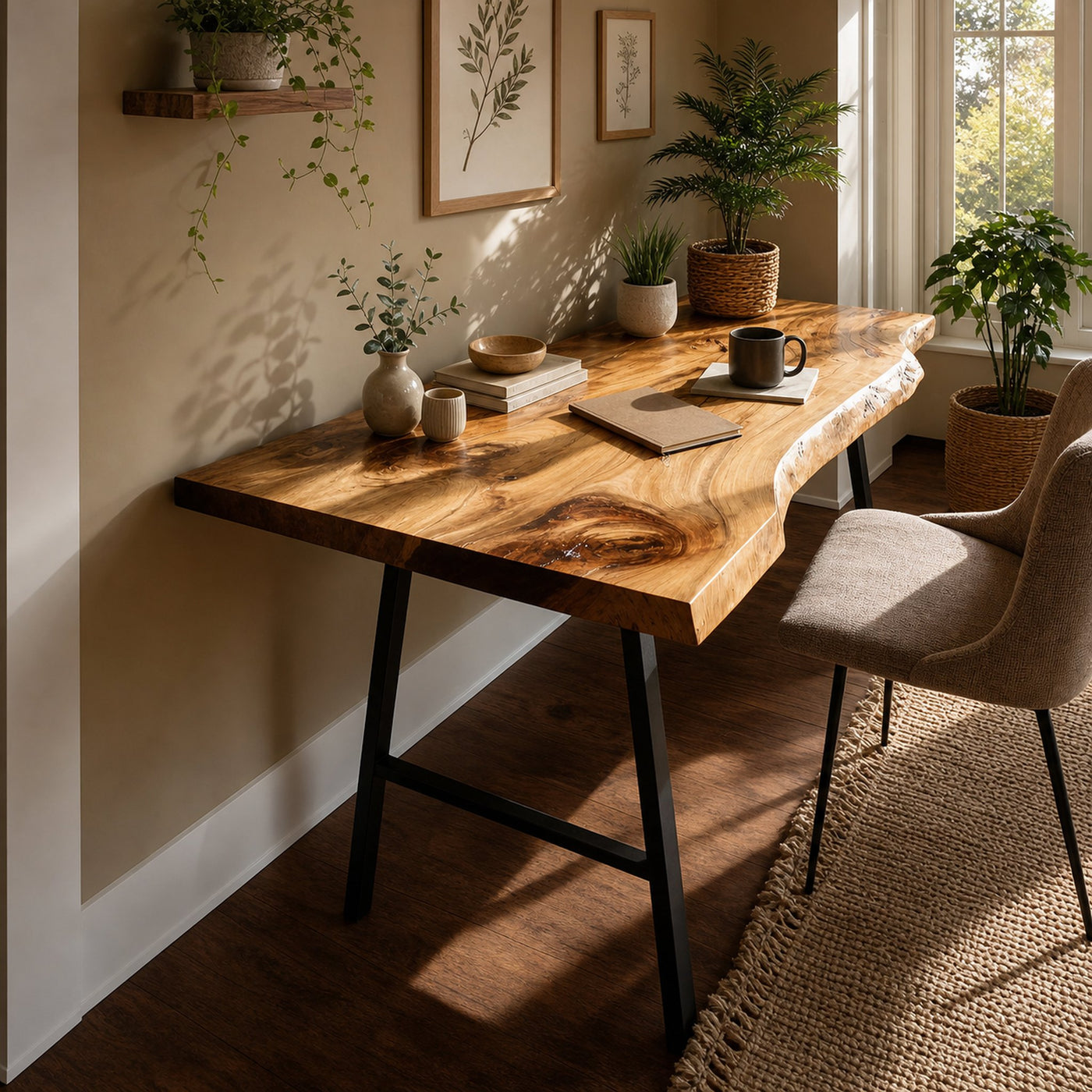 Mid Century Solid Wood Desk For Minimalist Decor