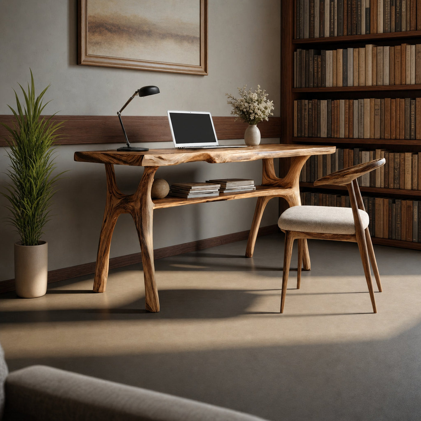 Mid Century Solid Wood Desk For Stylish Bedroom Workspace