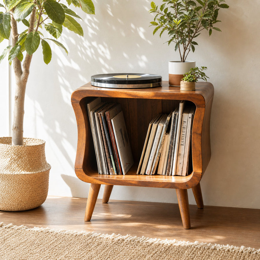 Mid Century Solid Wood Record Player Stand For Living Room