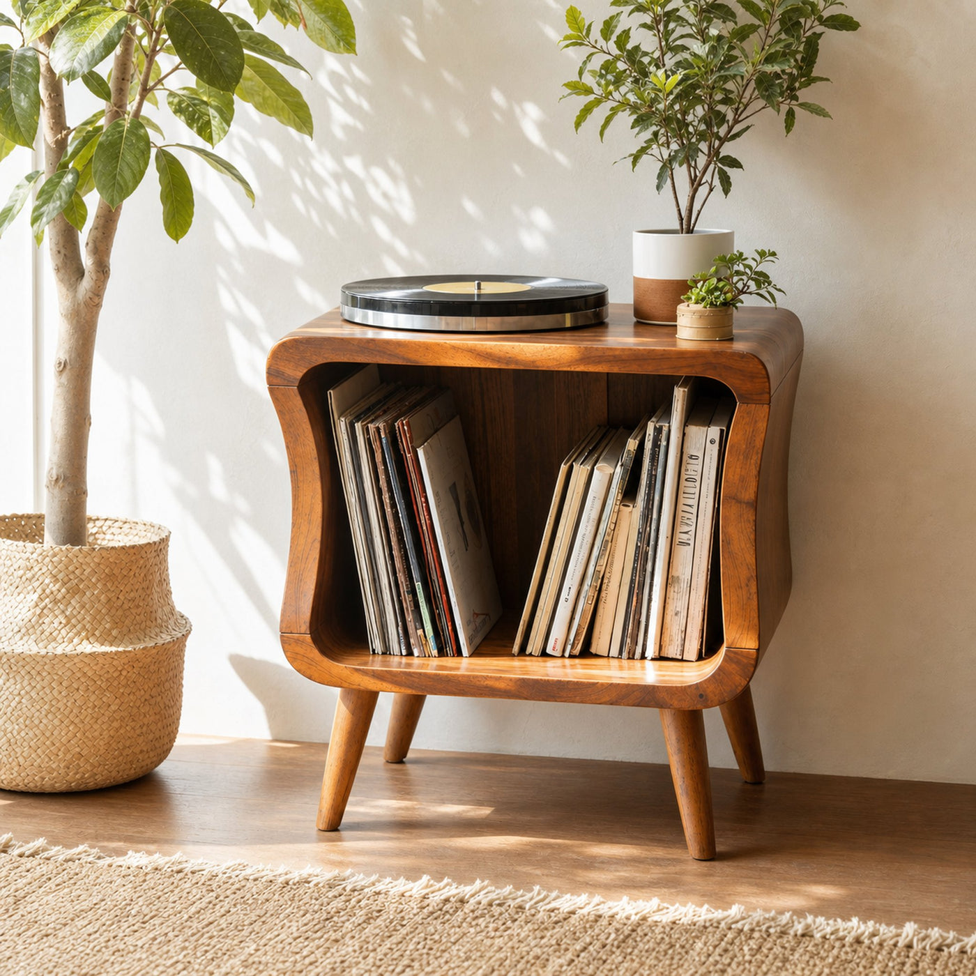 Mid Century Solid Wood Record Player Stand For Living Room