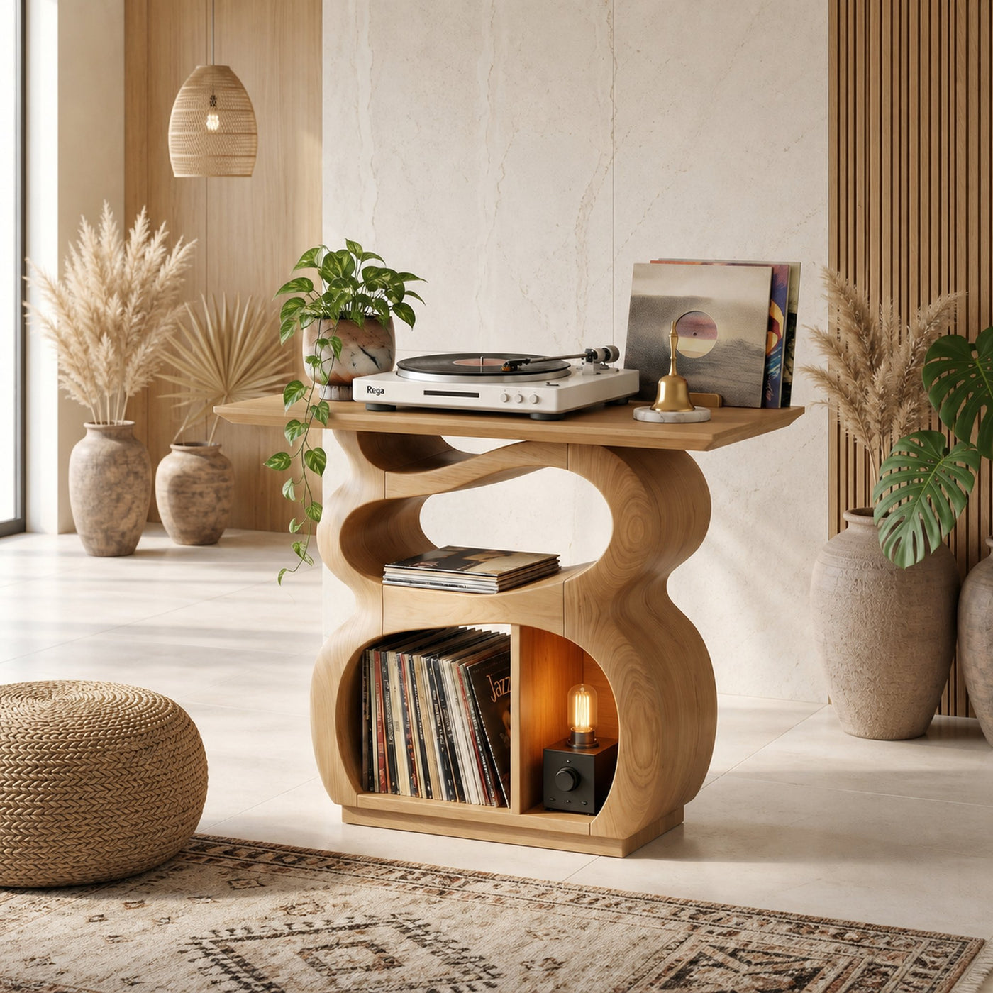 Mid Century Turntable Stand With Drawer Storage Interior - product view 5