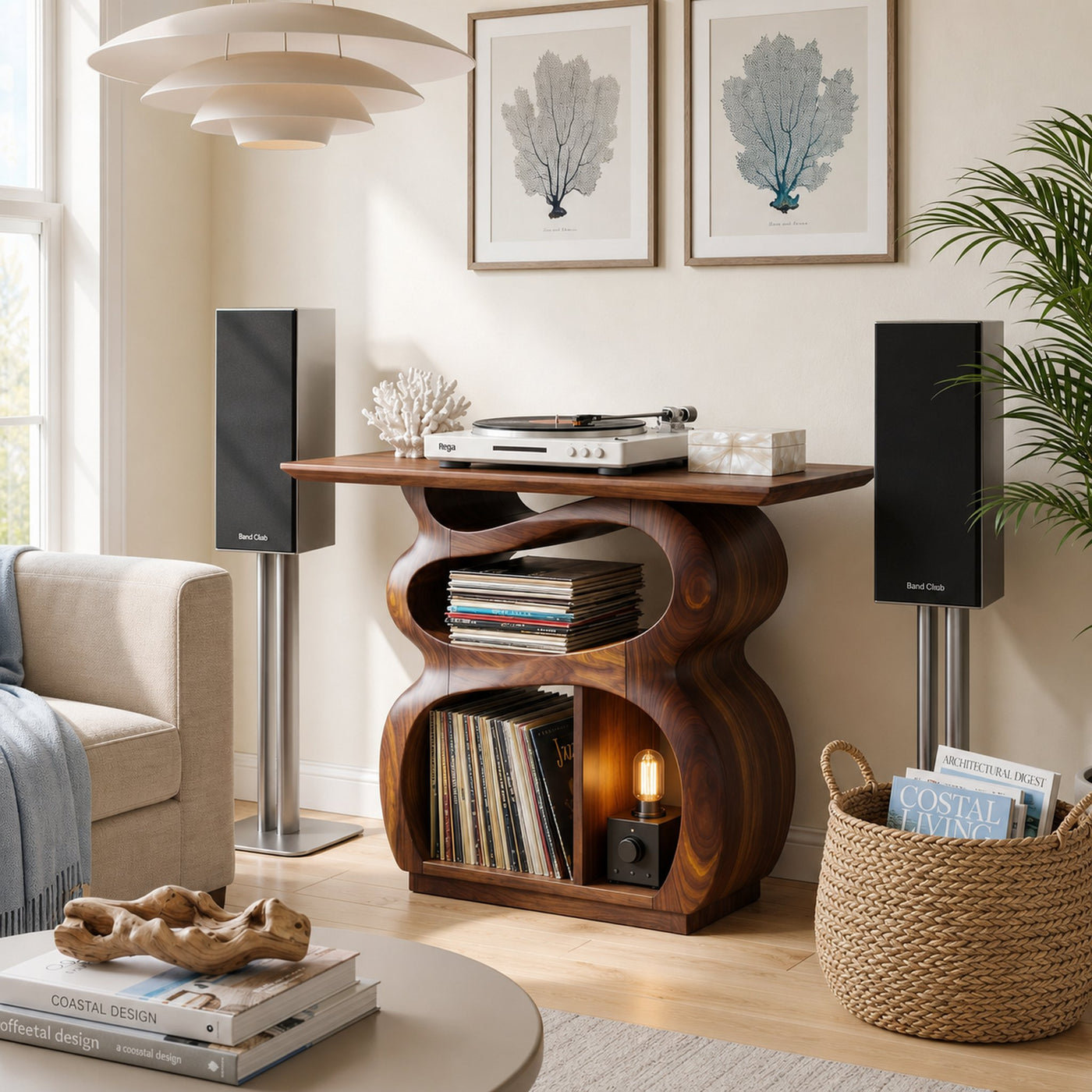 Mid Century Turntable Stand With Drawer Storage Interior - product view 6