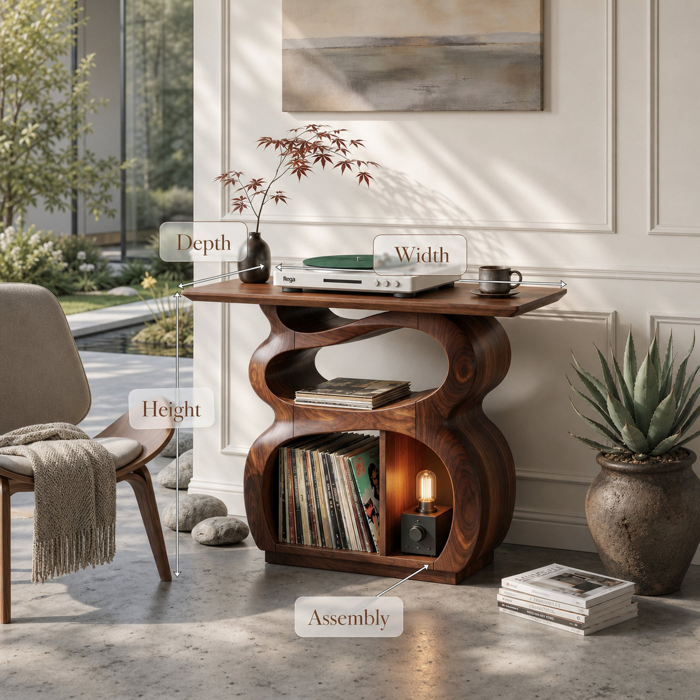 Mid Century Turntable Stand With Drawer Storage Interior - product view 8